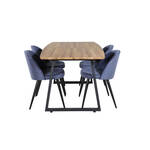 IncaNABL eethoek eetkamertafel uitschuifbare tafel lengte cm 160 / 200 el hout decor en 4 Wrinkles eetkamerstal velours