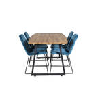 IncaNABL eethoek eetkamertafel uitschuifbare tafel lengte cm 160 / 200 el hout decor en 4 Polar eetkamerstal PU