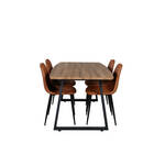 IncaNABL eethoek eetkamertafel uitschuifbare tafel lengte cm 160 / 200 el hout decor en 4 Velvet eetkamerstal