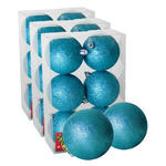 24x stuks kerstballen ijsblauw glitters kunststof 8 cm