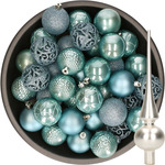 Decoris kerstballen - 74x st - fuchsia roze en ijsblauw - 6 cm - kunststof