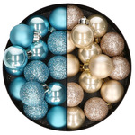 Decoris kerstballen - 74x st - wol wit en ijsblauw - 6 cm - kunststof