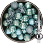 Kleine kerstballen - 28x st - goud en ijsblauw - 3 cm - kunststof