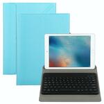 Universele ronde toetsen Afneembaar Bluetooth-toetsenbord + lederen hoes zonder Touchpad voor iPad 9-10 inch Specificatie:Zwart toetsenbord (Blauw)