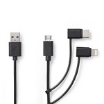 3-in-1 Sync and Charge-Kabel | USB-A Male - Micro B Male / Type-C Male / Apple Lightning 8-Pins M