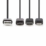 3-in-1-Kabel | USB 2.0 | USB-A Male | Apple Lightning 8-Pins / USB Micro-B Male / USB-C Male | 480 Mbps | 1.00 m | Vernikkeld | Rond | PVC | Zwart
