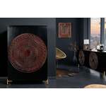 Massieve XXL barkast MANDALA 95cm mangohout zwart goud metalen frame snijwerk - 41106