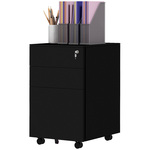 Vinsetto rolcontainer, afsluitbare dossierkast, 3 lades, op wielen, ruimtebesparend, 37 x 43,5 x 60 cm, zwart | Aosom.nl