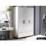 Kast CARLINO 3 deuren 3 lades wit/eik massief