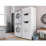 Wasmachinekast WASHING 2 machines boven elkaar met 1 kast voor wasgoed LARGE wit