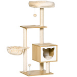 PawHut kattenboom, multifunctioneel met krabpaal en bed, inclusief speelgoed, stevig en duurzaam, 55 x 55 x 83 cm, beige | Aosom.nl