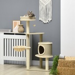 PawHut Krabpaal met Kattenhol incl. Speelgoed Sisal Pluche Khaki + Beige + Koffie