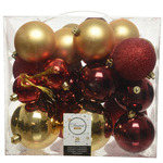 Decoris Kerstballen - 26x st - goud/rood - 6-8-10 cm - kunststof