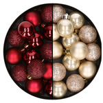 28x stuks kleine kunststof kerstballen champagne en parelmoer wit 3 cm