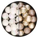 28x stuks kleine kunststof kerstballen donkerrood en champagne 3 cm