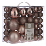 Kerstballen - 16x- transparant met rood glitter - 8 cm - kunststof