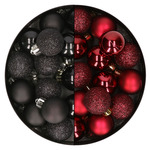 28x stuks kunststof kerstballen donkerrood en wit mix 3 cm