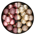 28x stuks kunststof kerstballen parel/champagne en oudroze mix 3 cm