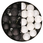 28x stuks kunststof kerstballen donkerrood en wit mix 3 cm