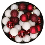 28x stuks kleine kunststof kerstballen wit en zwart 3 cm