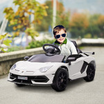 HOMCOM Elektrische kinderauto, Lamborghini Aventador, met vleugeldeuren, muziek en claxon, voor kinderen van 3-5 jaar, Wit | Aosom.nl