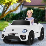 12 V Elektrische Kinderauto VW Beetle Kinderauto met Muziek en 2 Verlichtingsmodi Incl. 2,4 G Afstandsbediening (Wit/Rood/Roze)