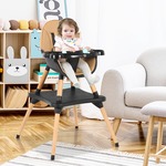 Converteerbare Kinderstoel met Verstelbare Hoogte 3-in-1 Peuter Eetstoel met Opbergzakje Voetsteun Houten Kinderstoel Grijs