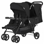 vidaXL Kinderwagen dubbel staal grijs en zwart