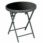 Outsunny Opklapbare Bijzettafel, Outdoor Klaptafel, met Tafelblad van Gehard Glas, voor Terras, 45 x 45 x 50 cm Zwart