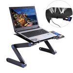 Draagbare 360 graden verstelbaar opvouwbaar aluminiumlegering bureaustandaard met dubbele CPU Fans & muismat voor Laptop / Notebook (zwart)