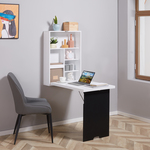 HOMCOM opklapbaar bureau, ruimtebesparend, wandmontage, 5 vakken, perfect voor thuiswerk, 60 x 94,5 x 147 cm, zwart/wit | Aosom.nl
