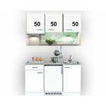 Single keuken Wit 150 cm incl. rvs spoelbak, koelkast en e-kookplaat en afzuigkap HRG-7400
