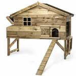 Konijnenhok 140x63x120 cm massief vurenhout mokka en wit