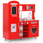 Kinderkeuken Houten Speelkeuken met Ijsblokjesmachine Afzuigkap Krijtbord Barbecue Keukengerei Speelgoedkeukenset met Licht en Geluid