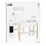Houten Binnenspeeltent voor Kinderen 6 in 1 Schoolbord Tafel Stoel 6 Opbergbakken Vloerkussen Speelhuis met Houten Frame en Gordijnen