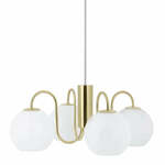 Kroonluchter messing & opaalglas 4 kappen E14 fitting Nordlux &apos;Franca&apos; 46 cm