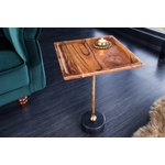 Design bijzettafel TRAYFUL 55cm natuurlijk acacia massief hout zwart marmeren onderstel goud metaal - 41281