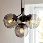 Hanglamp zwart & smoke glas &apos;Ivona&apos; E27 fitting kroonluchter hal eettafel