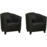Set van 2 Donkerbruine leren landelijke kuipstoel Press Special - poot hout bruin - Massif Leer Marron (donkerbruin leer)