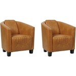 Set van 2 Olijfgroene leren landelijke kuipstoel Press Special - poot hout zwart - Vintage Leer Olive (olijfgroen leer)