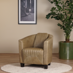 Taupe leren landelijke kuipstoel Press Special - poot hout zwart - Vintage Leer Taupe (taupe leer)