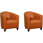 Set van 2 Bruine leren landelijke kuipstoel Press Special - poot hout zwart - Vintage Leer Brown (bruin leer)