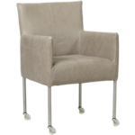 Olijfgroene leren moderne kuipstoel Desire - poot rond zwart met wiel - Vintage Leer Olive (olijfgroen leer)