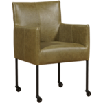 Lichtgrijze leren moderne kuipstoel Desire - poot rond rvs met wiel - Kenia Leer Lightgrey (lichtgrijs leer)