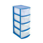 Ladeblok/bureau organizer met 5x lades blauw/transparant L40 x B39 x H81 cm - Ladeblok