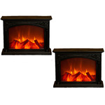 Sfeerhaard/open haard lantaarn zwart met led verlichting L17,5 x B30 x H32 cm