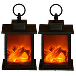 Sfeerhaard/open haard lantaarn zwart met led verlichting L15 x B12 x H23,5 cm