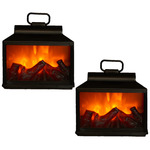 Sfeerhaard/open haard lantaarn zwart met led verlichting L18 x B9 x H16 cm