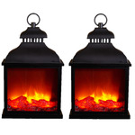 2x stuks sfeerhaarden/open haard zwart met led verlichting L33 x B12 x H24 cm