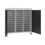 Verrijdbare laptop trolley voor 30 laptops met stroomvoorziening Zuiver wit (RAL9010) Zuiver oranje (RAL2004)